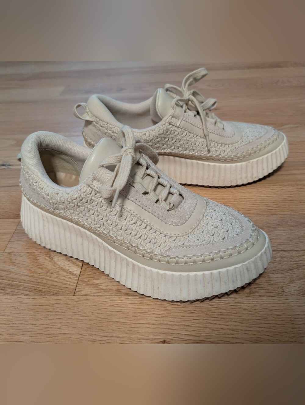 Dolce Vita Neutral Cream Woven Platform Sneakers